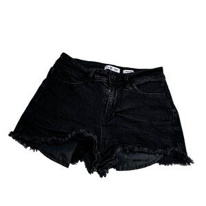 WannaBettaButt WBB YMI Jean Shorts 7 High Rise Frayed Hem Black Denim Festival